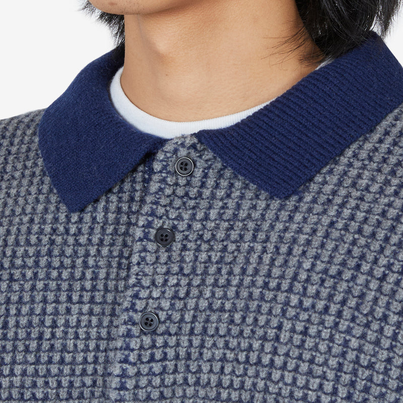 Crochet-Like Knit Polo Navy | Grey