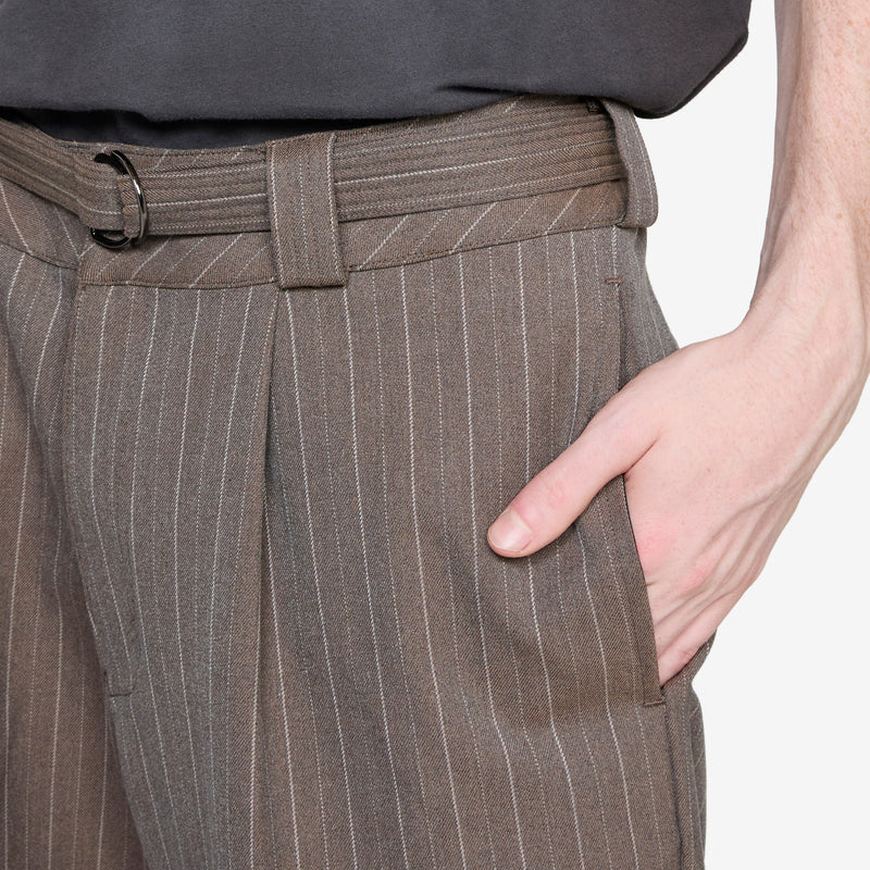Pleated Suit Short Chocolate Pinstripe Shorts