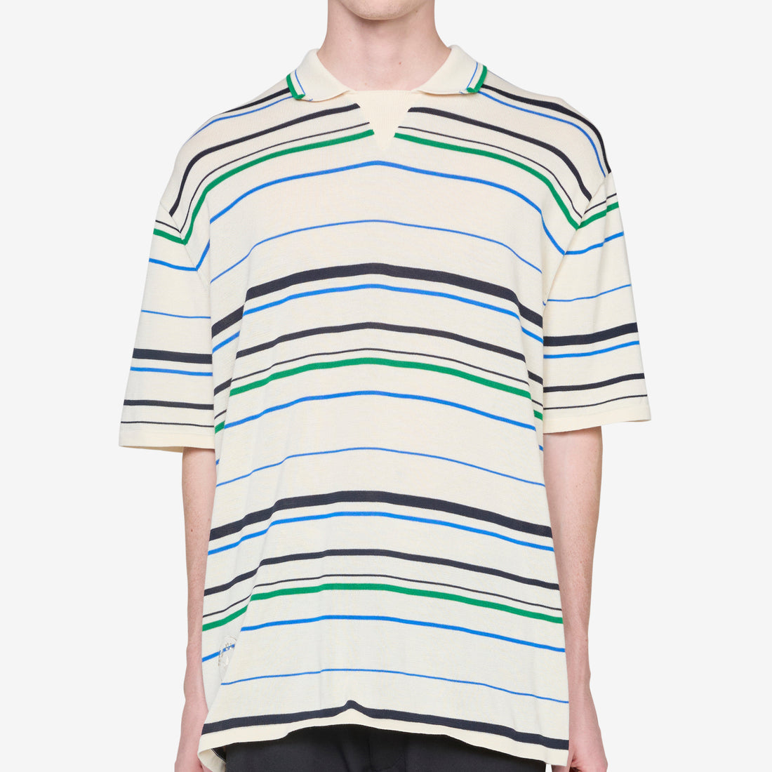 Wales Bonner x Knit Polo Shirt Wonder White | Green | Bluebird Shirts