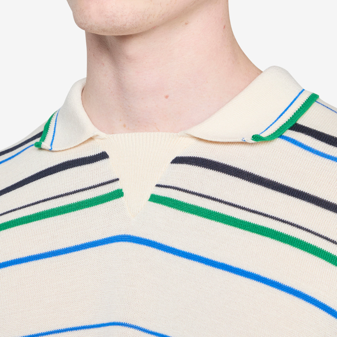 Wales Bonner x Knit Polo Shirt Wonder White | Green | Bluebird Shirts