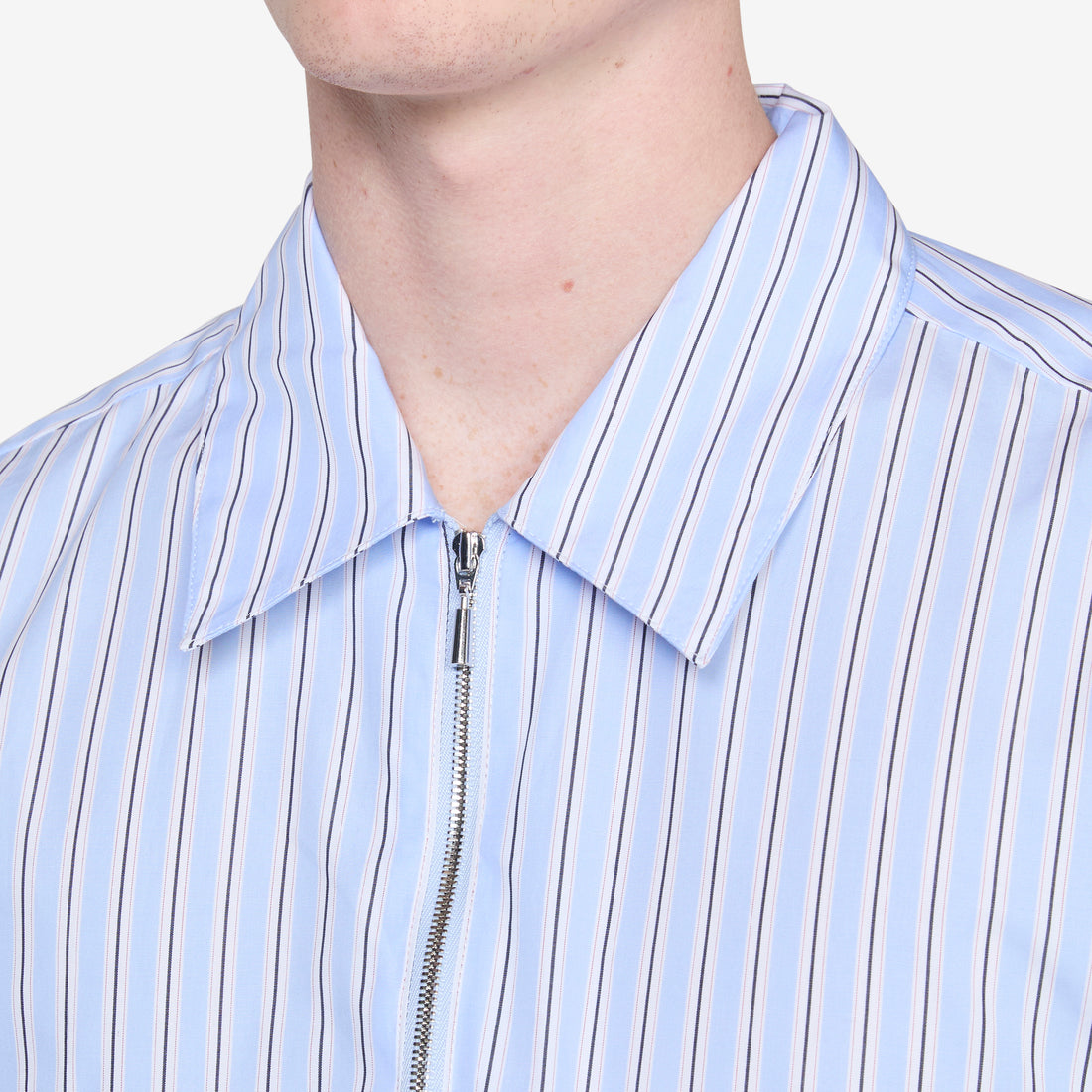 Navin Zip Shirt Sky Stripe Shirts