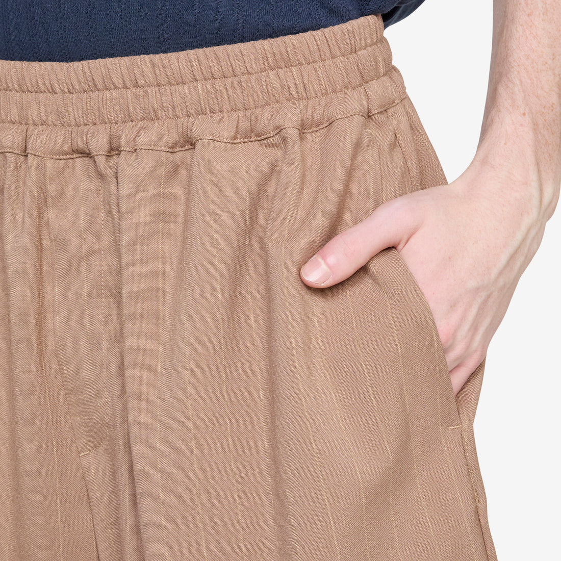 Saleh Shorts Camel Pinstripe Shorts