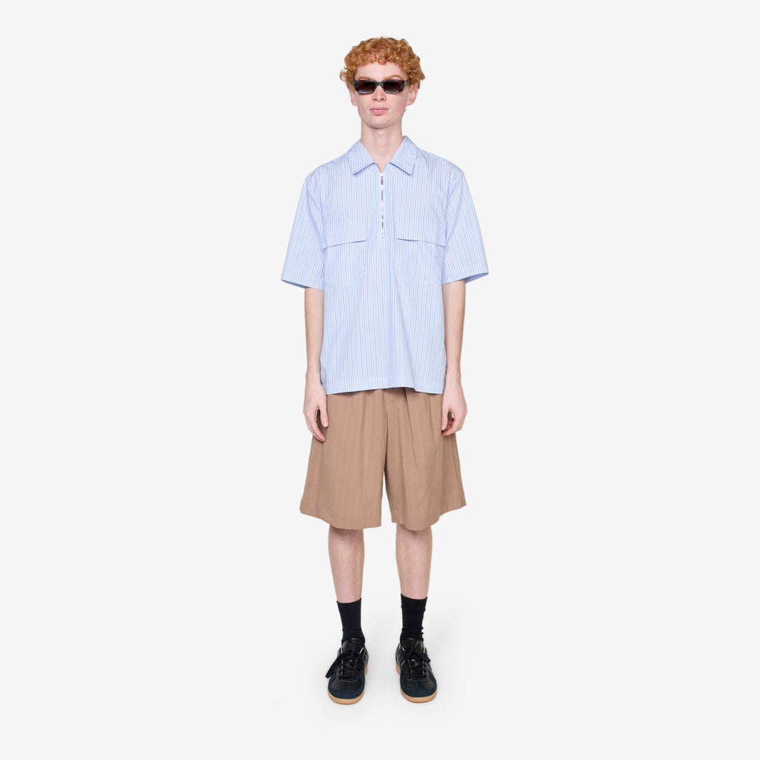 Saleh Shorts Camel Pinstripe Shorts