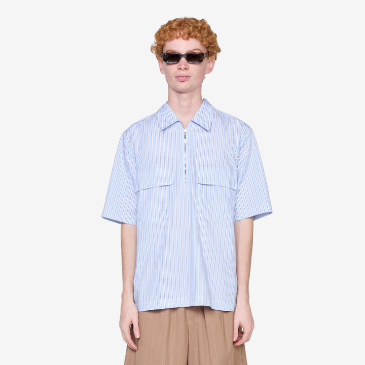 Navin Zip Shirt Sky Stripe Front