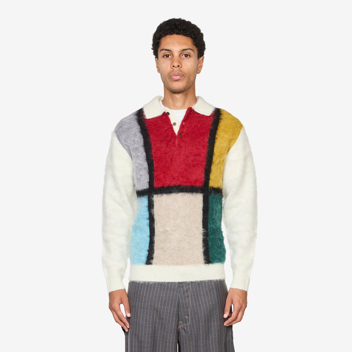 Knit Polo Shaggy 9G White Front