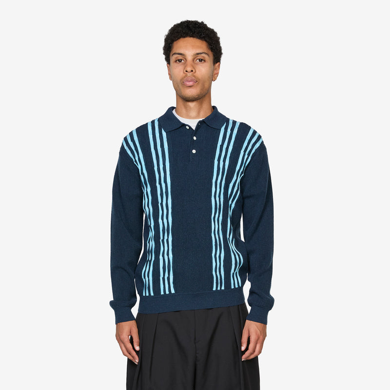 Knit Polo Born Stripe 14G Navy Jumpers
