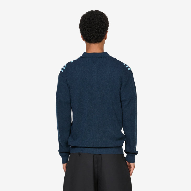 Knit Polo Born Stripe 14G Navy Jumpers