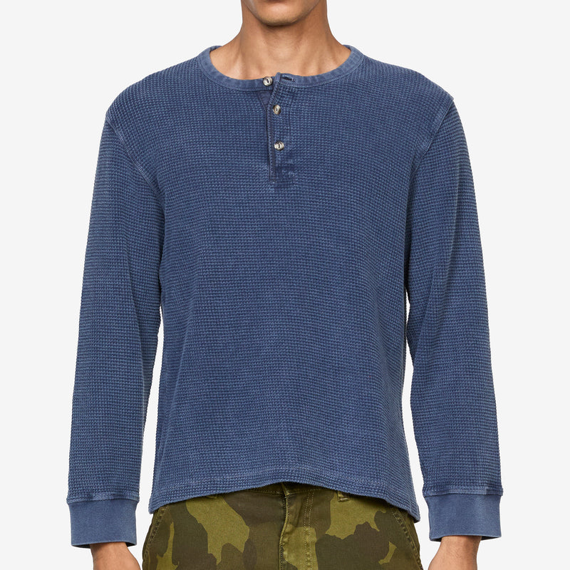 Waffle Henley Navy Tees