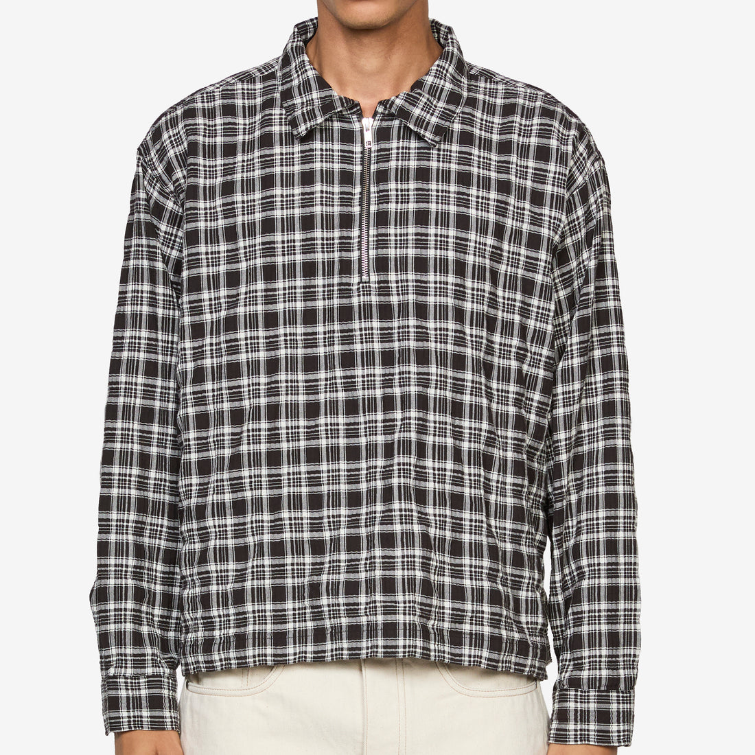 Quarter Zip Shirt Coffee Textured Plaid Shirts