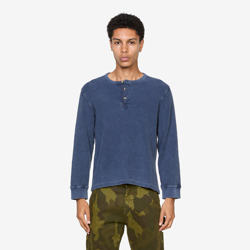 Waffle Henley Navy Tees