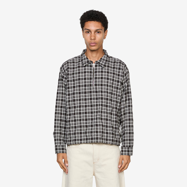 Quarter Zip Shirt Coffee Textured Plaid Shirts