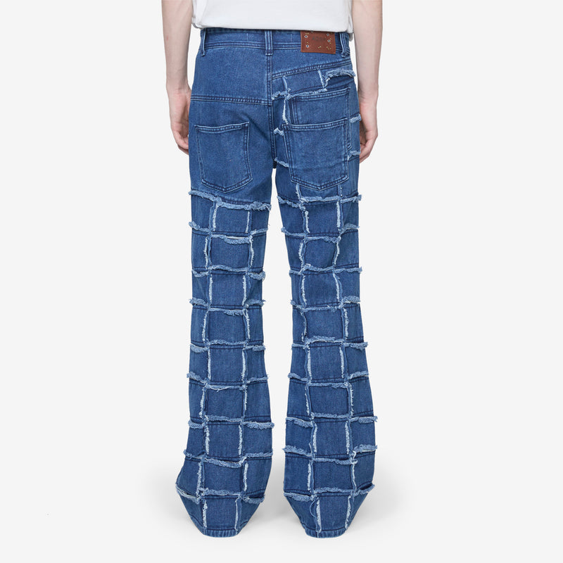 New Patchwork Wide Leg Jeans Washed Blue Pants