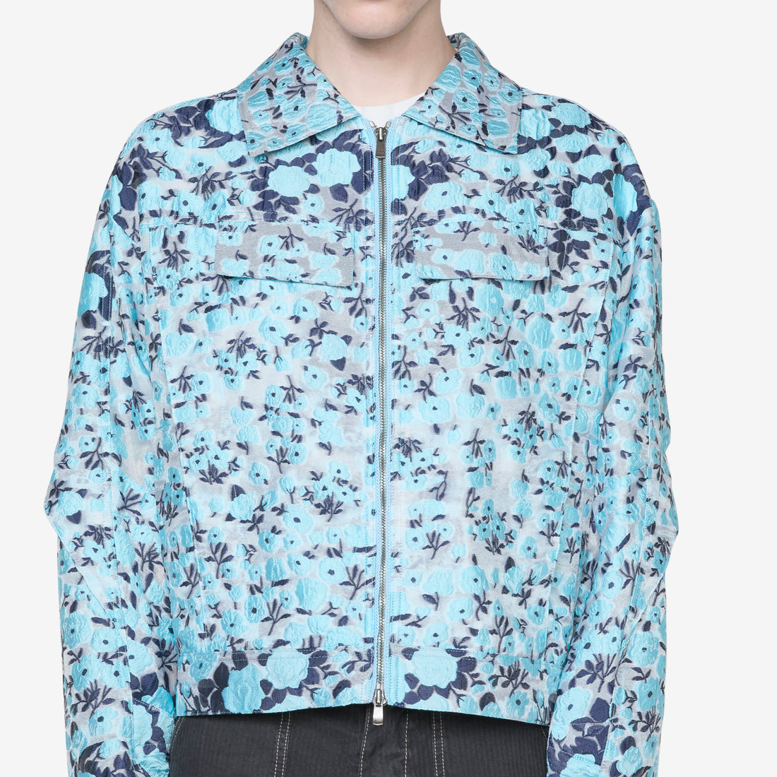 Fabrian Flower Zip-Up Jacket Sky Blue Jackets