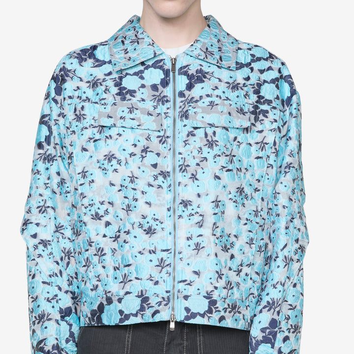Fabrian Flower Zip-Up Jacket Sky Blue