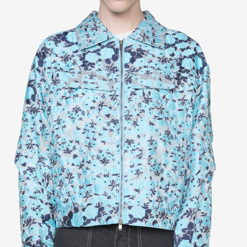 Fabrian Flower Zip-Up Jacket Sky Blue