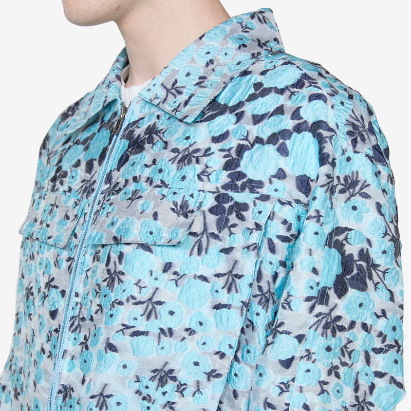 Fabrian Flower Zip-Up Jacket Sky Blue