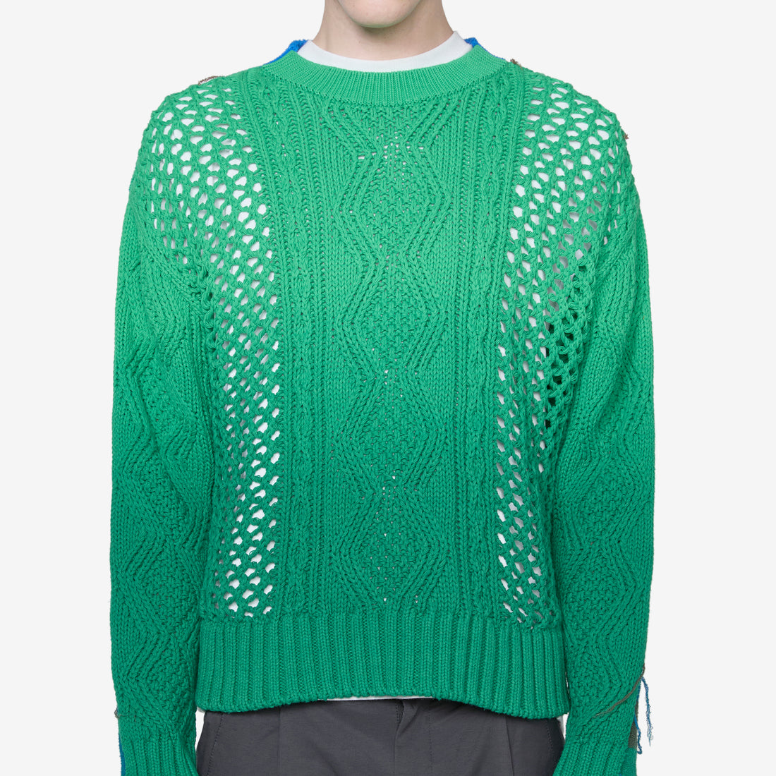 Fisherman Intarsia Crewneck Sweater Green Jumpers