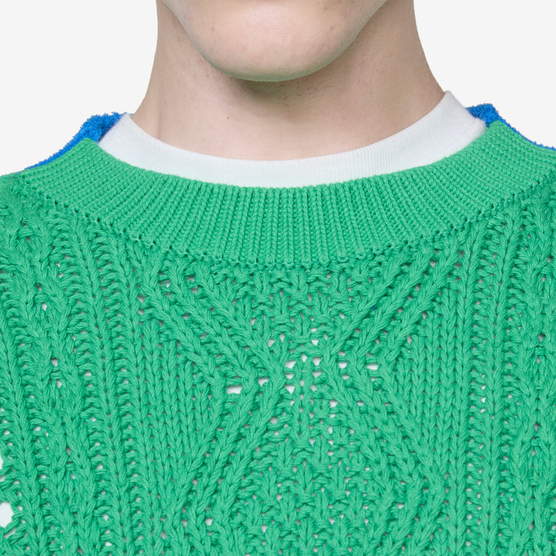 Fisherman Intarsia Crewneck Sweater Green