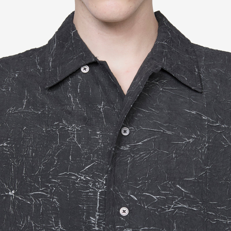 Wrinkle Bowling Short Sleeve Shirt Black Shirts