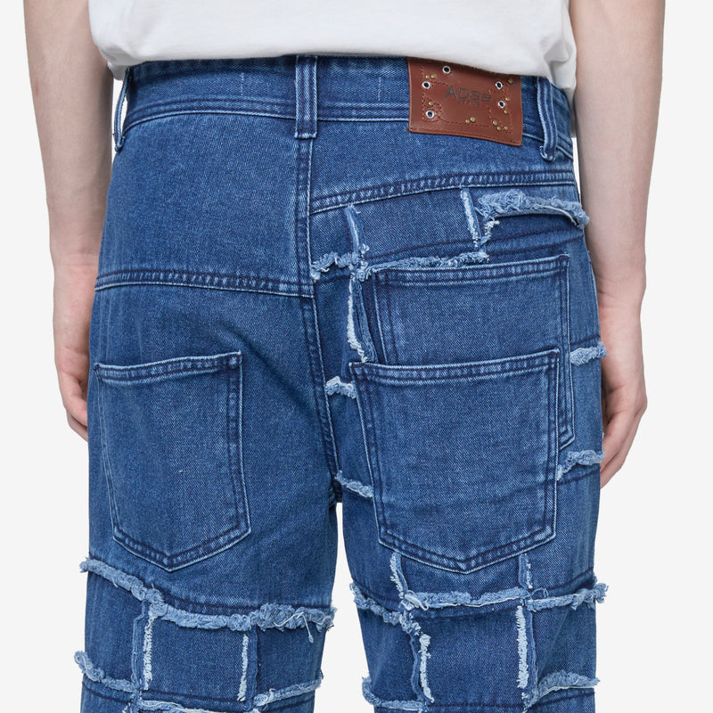 New Patchwork Wide Leg Jeans Washed Blue Pants