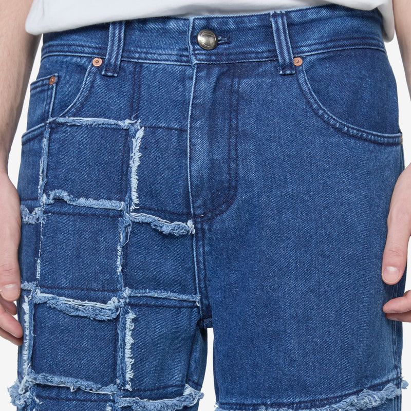 New Patchwork Wide Leg Jeans Washed Blue Pants