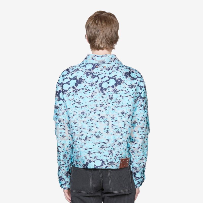Fabrian Flower Zip-Up Jacket Sky Blue