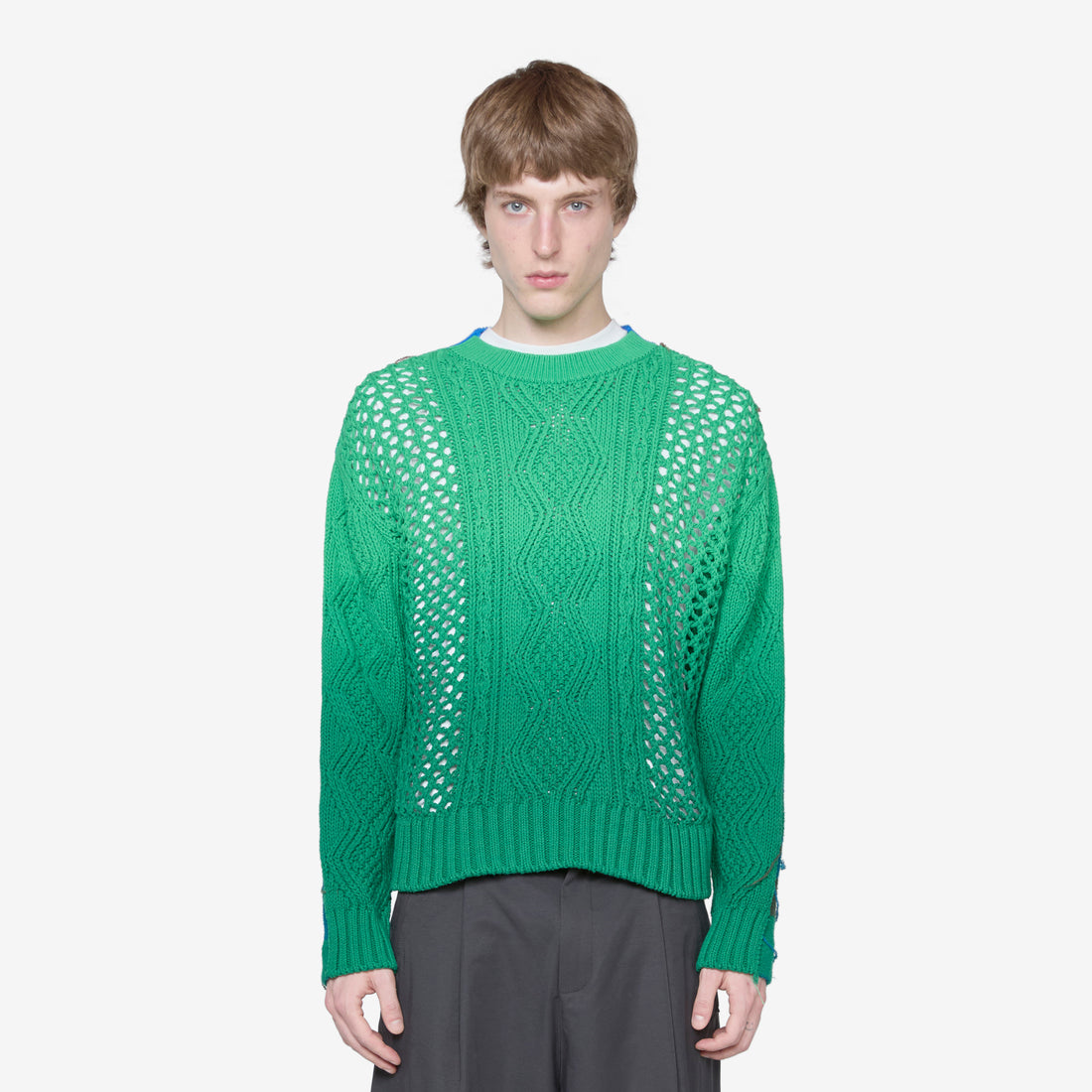 Fisherman Intarsia Crewneck Sweater Green Jumpers