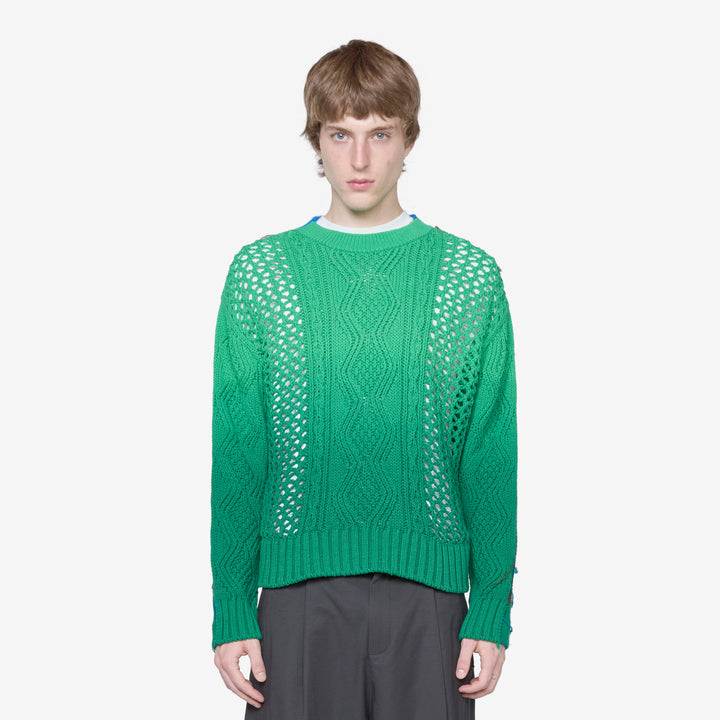 Fisherman Intarsia Crewneck Sweater Green Front