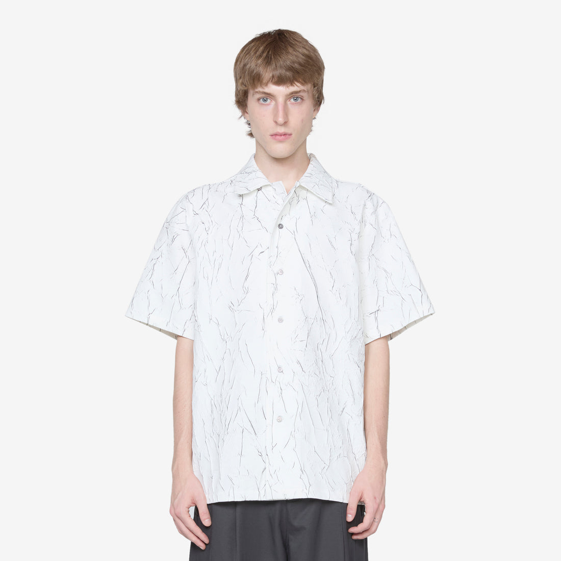 Wrinkle Bowling Short Sleeve Shirt White Shirts