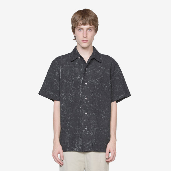 Wrinkle Bowling Short Sleeve Shirt Black Shirts