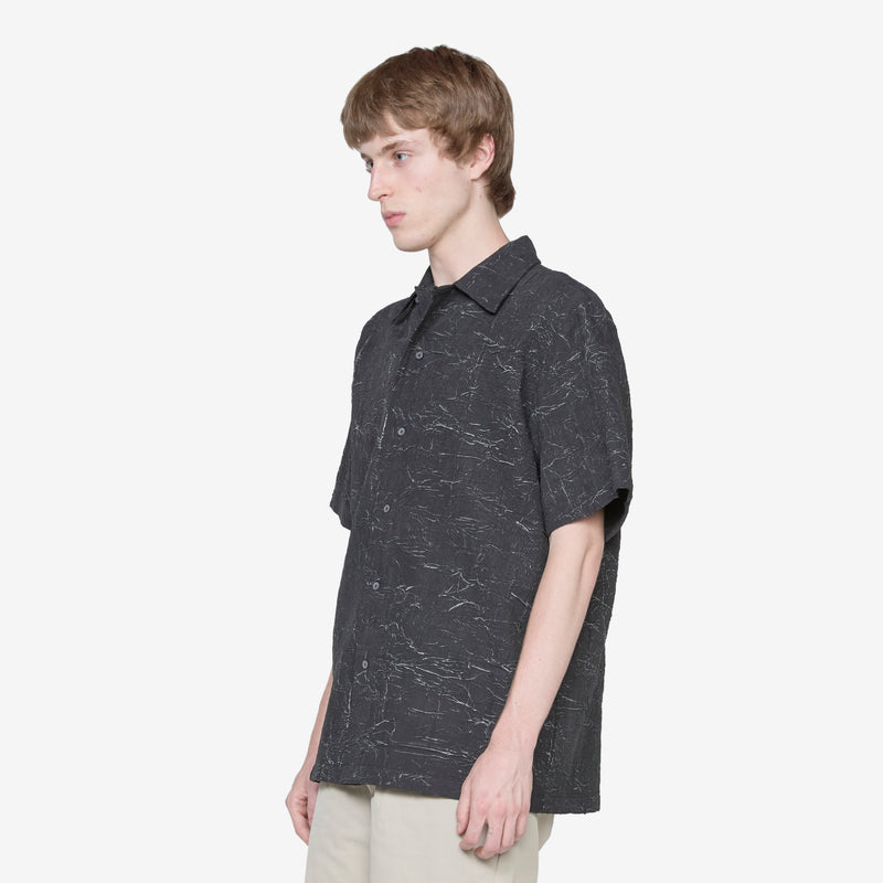 Wrinkle Bowling Short Sleeve Shirt Black Shirts