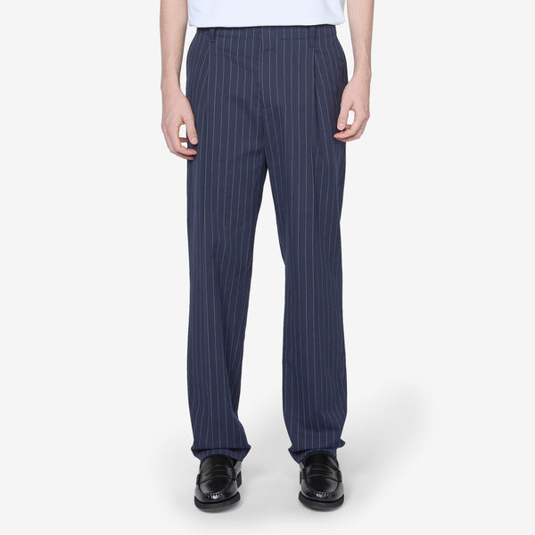 Tailored Pleated Pant Navy Stripes
