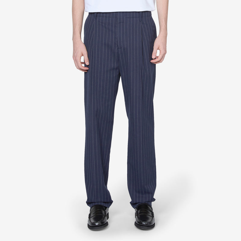 Tailored Pleated Pant Navy Stripes Pants