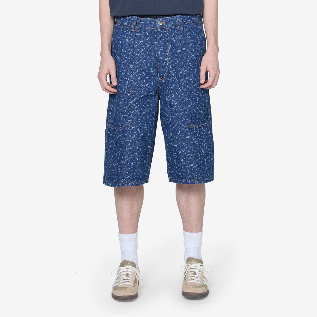 Denim Workwear Bermuda Laser Print Pants