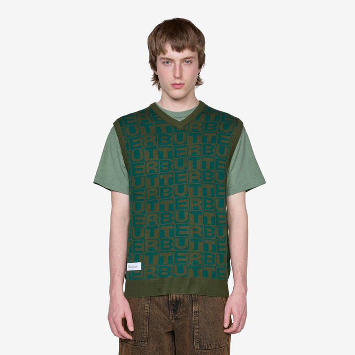 Tiles Knitted Vest Green Front