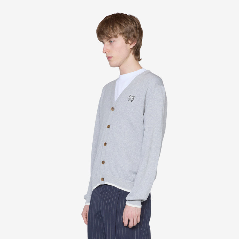 Bold Fox Head Patch Regular Cardigan Grey Melange Jumpers