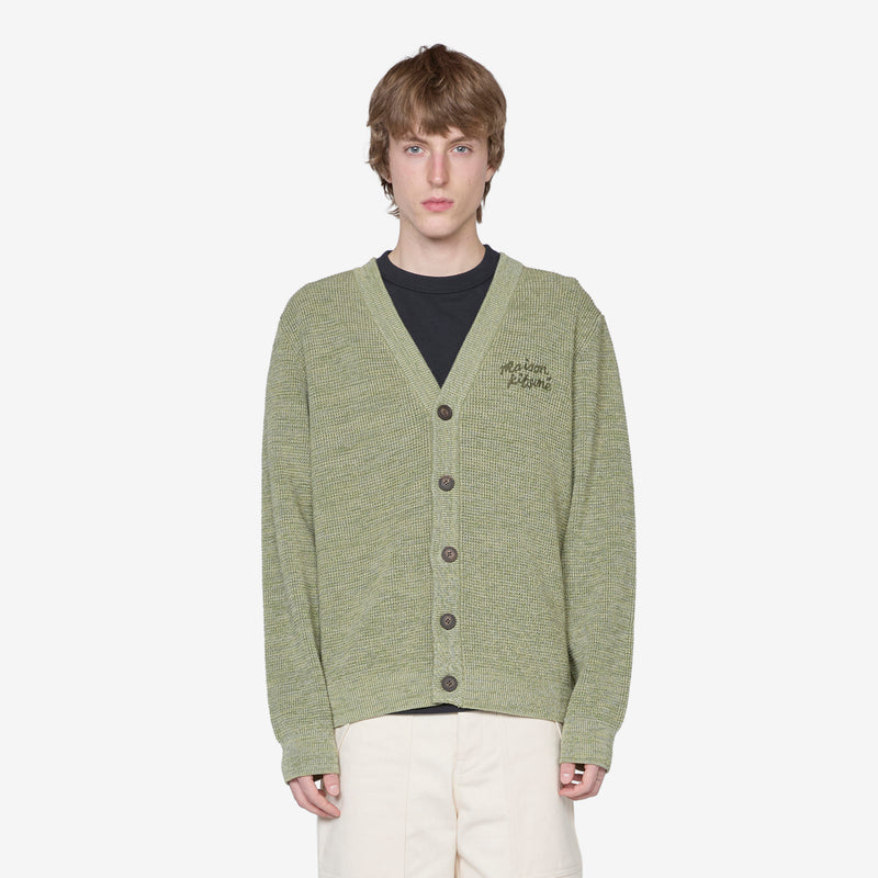 Maison Kitsuné Handwriting Comfort Cardigan Khaki Green Melange Jumpers