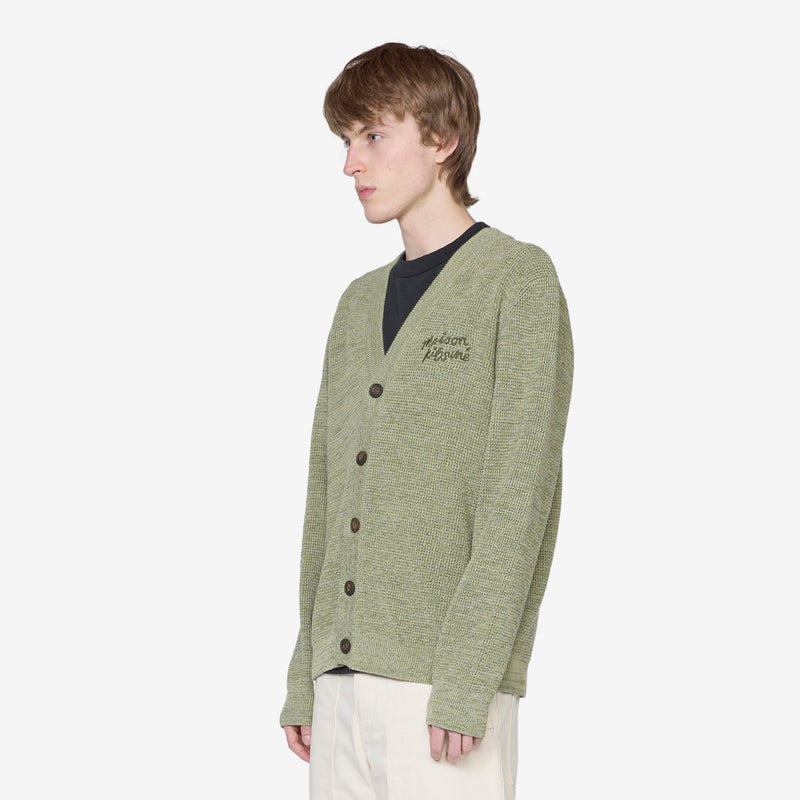 Maison Kitsuné Handwriting Comfort Cardigan Khaki Green Melange Jumpers