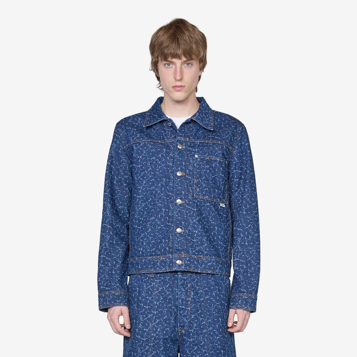 Straight Denim Jacket Laser Print Front