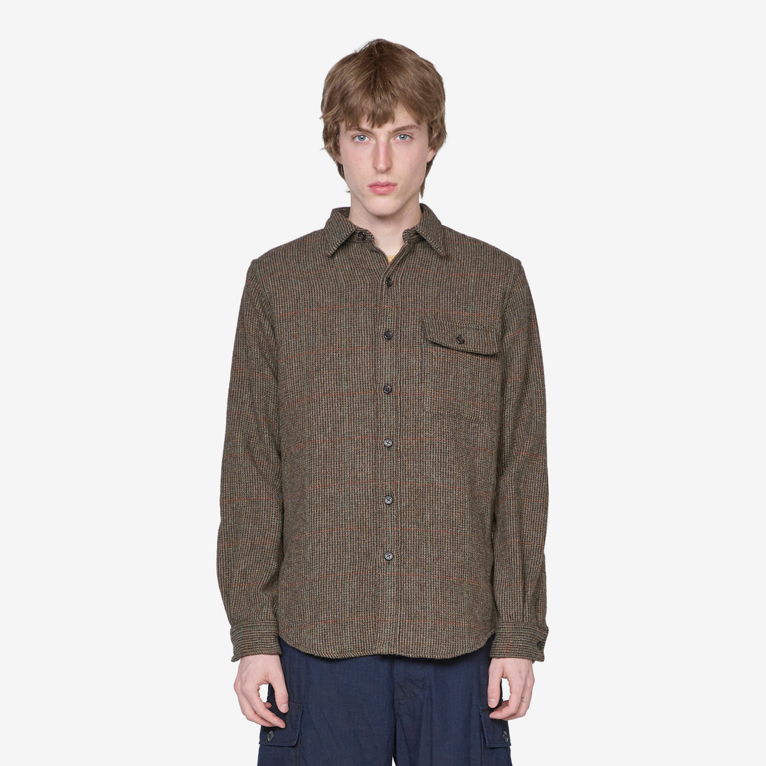 Custom Fit Suede-Patch Plaid Wool Shirt 6184 Brown | Loden Multi Shirts