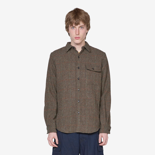 Custom Fit Suede-Patch Plaid Wool Shirt 6184 Brown | Loden Multi Shirts
