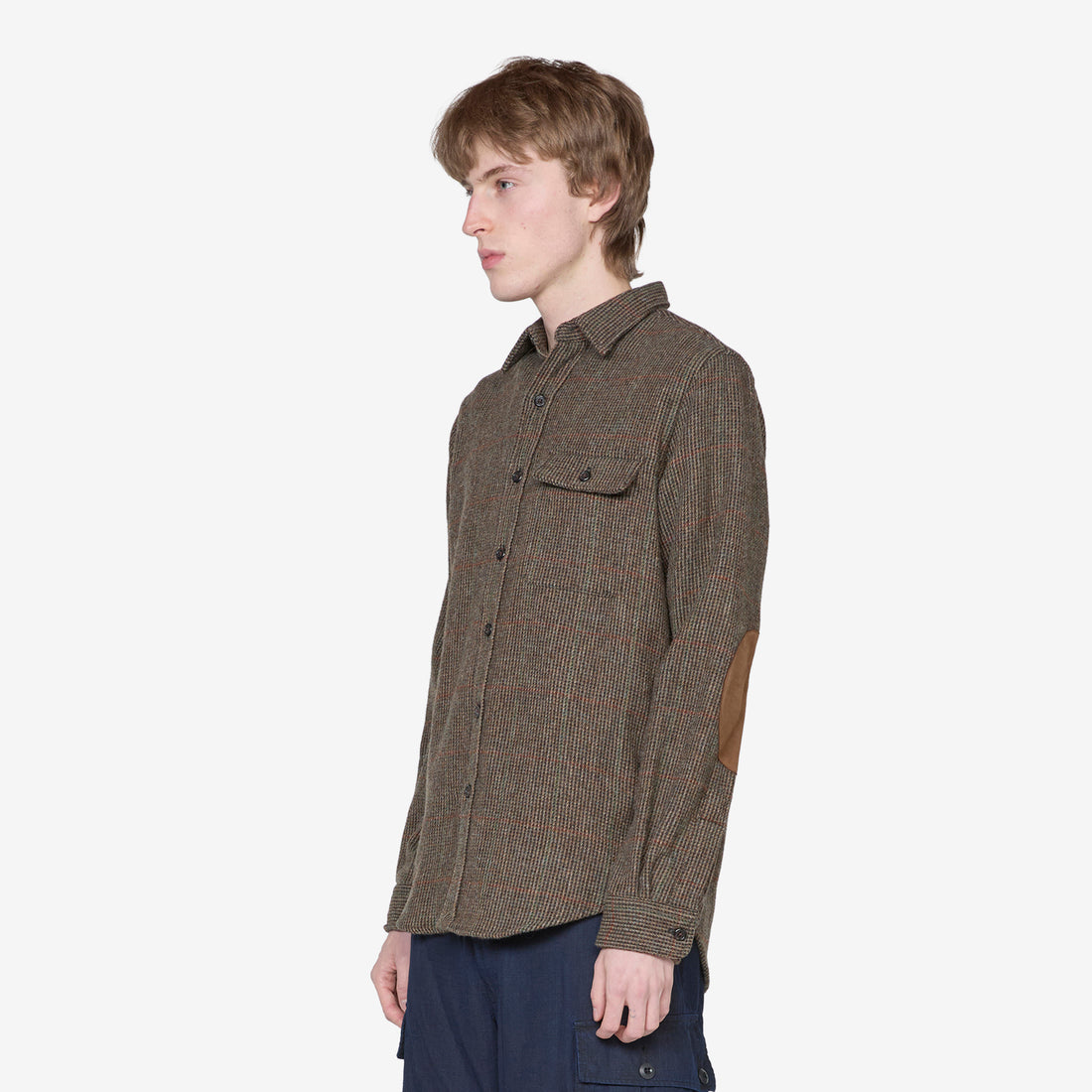 Custom Fit Suede-Patch Plaid Wool Shirt 6184 Brown | Loden Multi Shirts