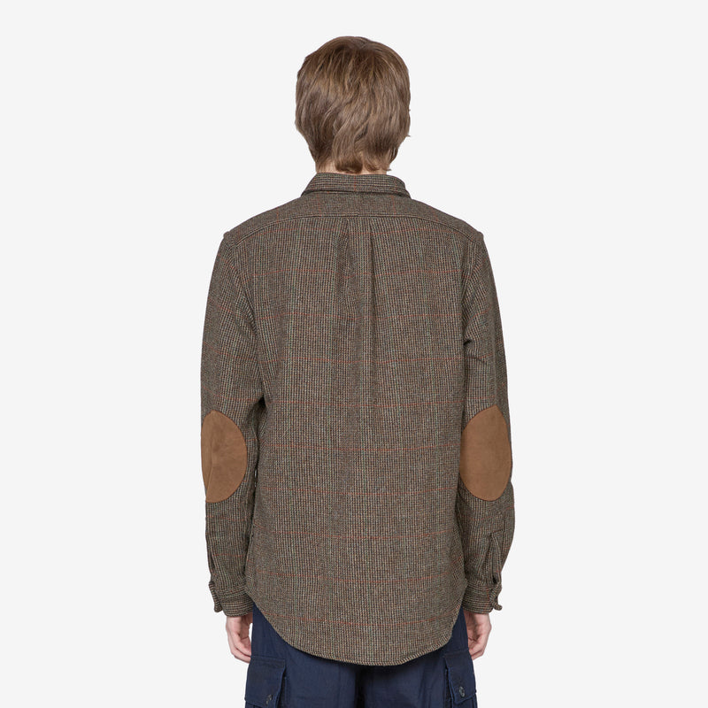 Custom Fit Suede-Patch Plaid Wool Shirt 6184 Brown | Loden Multi