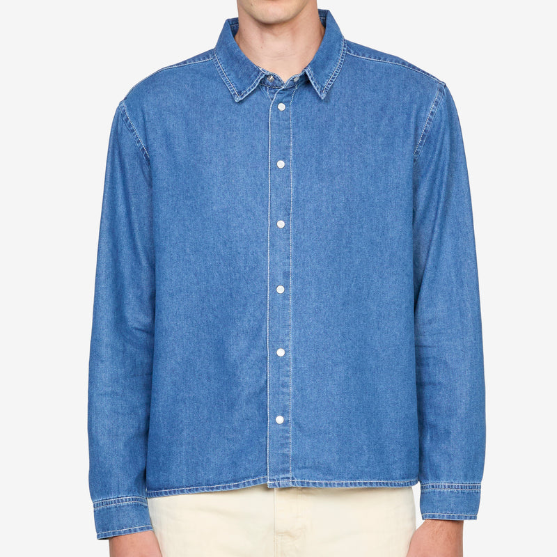 Applique Logo Denim Shirt Rinsed Denim Shirts