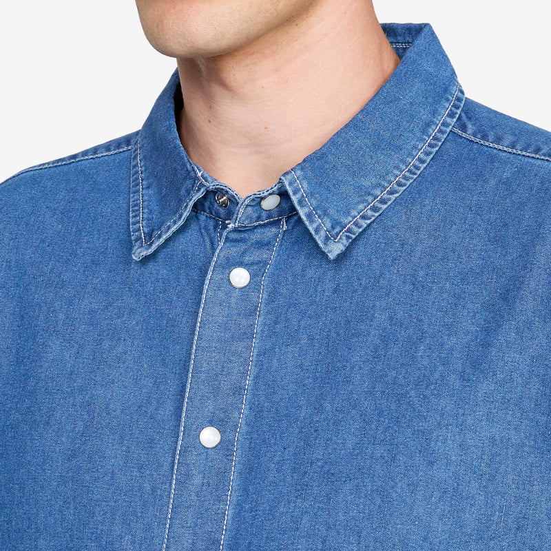 Applique Logo Denim Shirt Rinsed Denim Shirts
