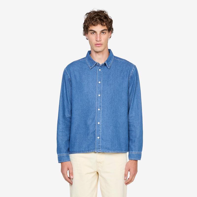 Applique Logo Denim Shirt Rinsed Denim Shirts