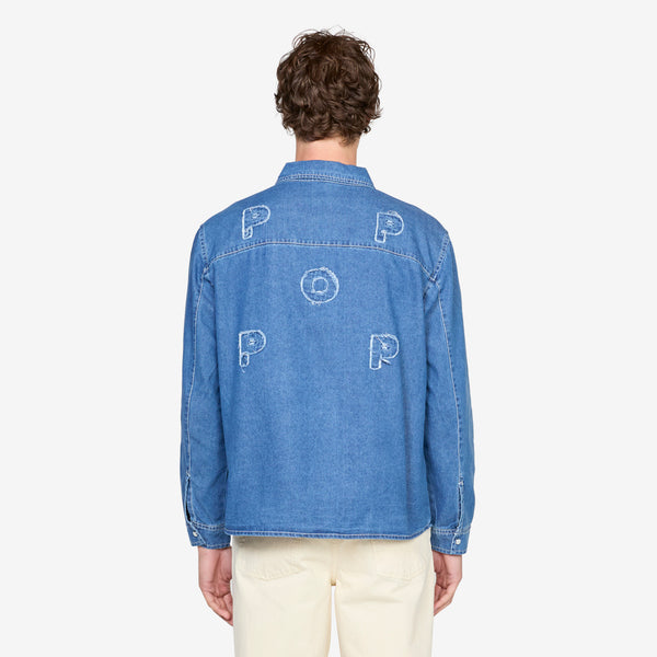 Applique Logo Denim Shirt Rinsed Denim Shirts