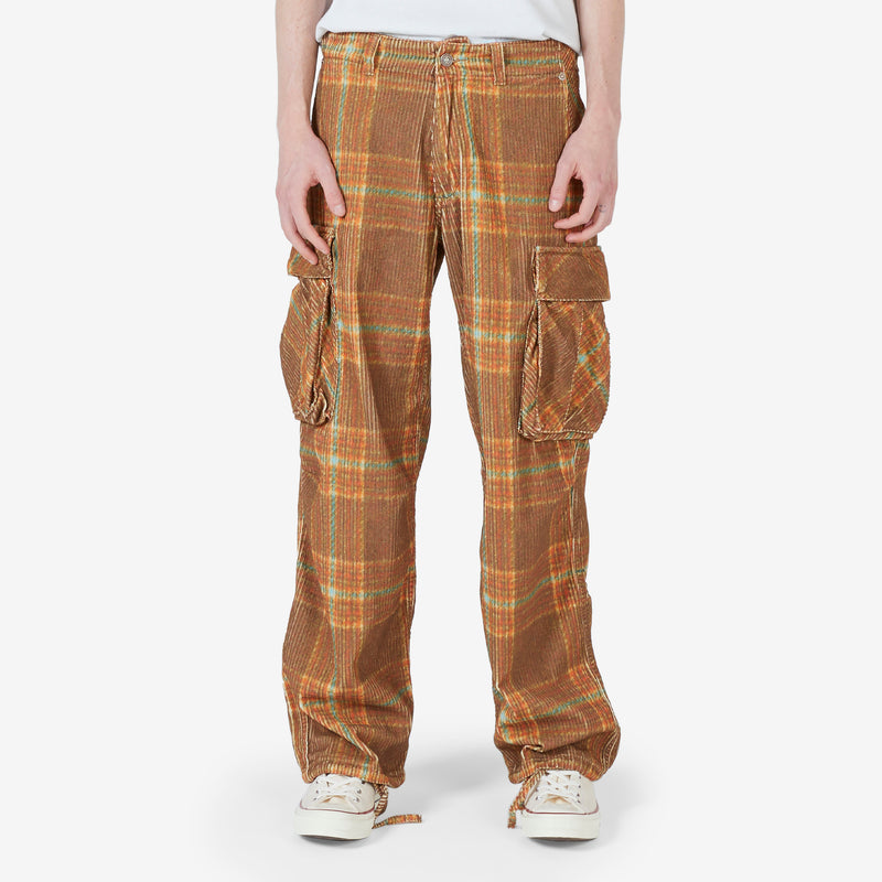 Unisex Corduroy Printed Cargo Pant Grey Brown