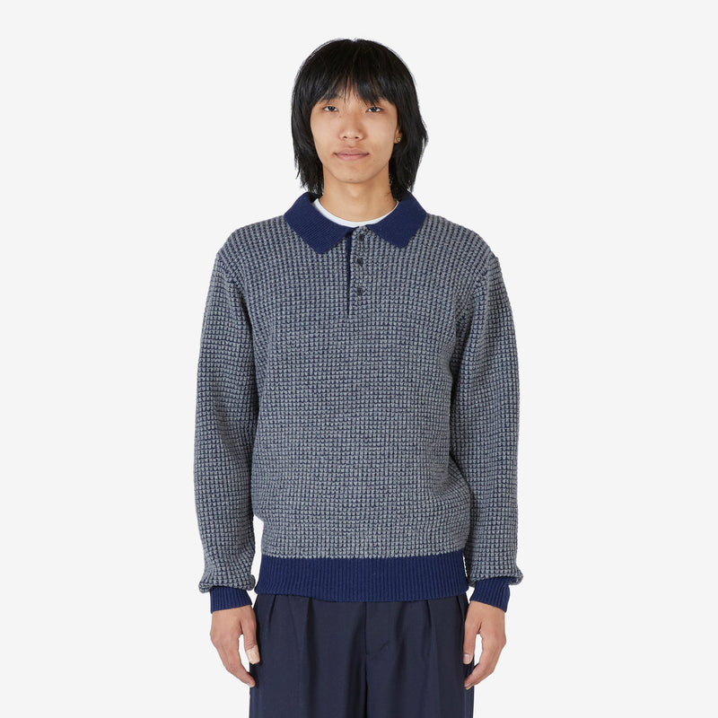 Crochet-Like Knit Polo Navy | Grey