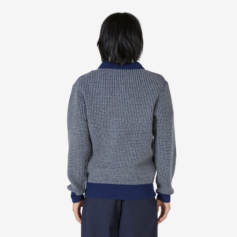 Crochet-Like Knit Polo Navy | Grey